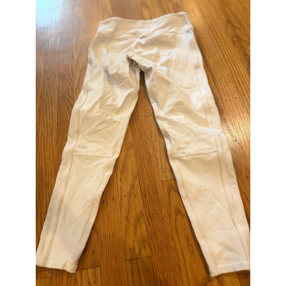 Alo Yoga Moto Leggings White Ribbed Quilted Panel Yoga Pants Womens Small